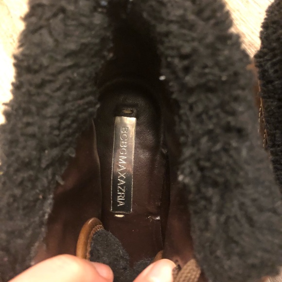 BCBGMAXAZRIA leather lug sole lace up stiletto booties faux fur trim - Picture 8 of 9